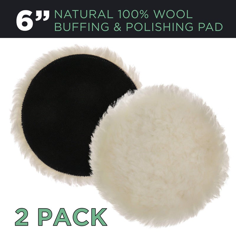 TCP Global Premium 6 Inch Wool Buffing Pads (2 Pack) - 100% Natural Wool Buffer Pads, Polishing Pad for Car Detailing - 1 Inch Thick Pile, Hook and Loop Buffing Pad for Orbital Buffer - Image 2